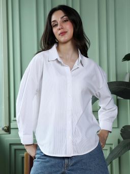PINACOLADA - Womens Chalk White Panel-Tactile Oversized Shirt