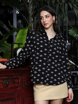 PINACOLADA - Womens Onyx Black Floral-Tactile Oversized Shirt