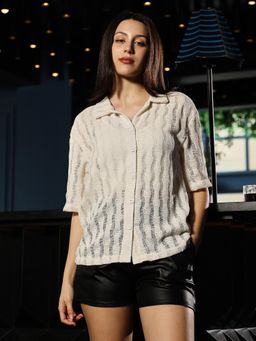 PINACOLADA - Womens Cream Swirl Open-Knit Oversized Shirt