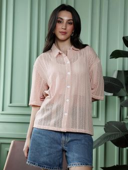 PINACOLADA - Womens Pink Ziggy-Crochet Oversized Shirt