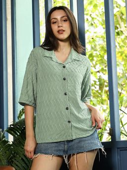 PINACOLADA - Womens Sage Green Chevron-Lined Tactile Oversized Shirt