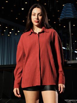 PINACOLADA - Womens Brick Red Pin-Tactile Oversized Shirt