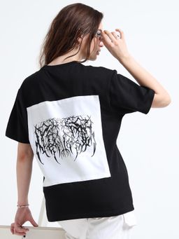 RHINO CULT - Women Black Trust Issues Patch Work Oversize T-shirt
