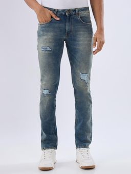 Spykar - Vintage Blue Regular Fit Mid Rise Jeans for Men