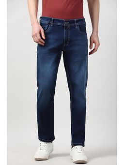 Peter England - Men Navy Blue Mid Wash Jeans