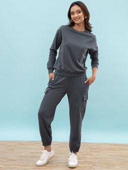 Twenty Dresses by Nykaa Fashion - XXD Basics Charcoal Slip It On Sweatshirt