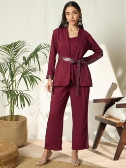 Gahan - Cotton Blend Solid with Sequined Embellished Maroon Co-Ord (Set of 3)