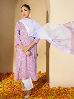 Gahan - Cotton Bandhani Gota Mauve Kurta with Pant & Dupatta (Set of 3)