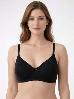 Groversons Paris Beauty - Womens Half-Coverage Cotton Blend Bra - Soft Support In Black