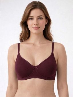 Groversons Paris Beauty - Womens Half-Coverage Cotton Blend Bra - Soft Support In Burgandy