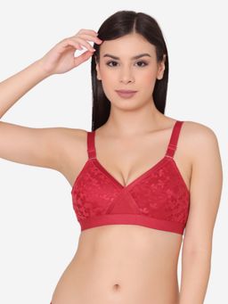 Groversons Paris Beauty - Womens Wire-Free Full-Coverage Cotton Blend Bra In Red
