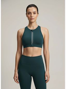 Fitkin - Women Teal High Neck Front Zip High Support Sports Bra