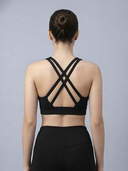 Fitkin - Women Criss Cross Back Black - Medium Support Gym And Yoga Bra