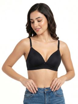 Curwish - Beautiful Basics Black Solid Non-Wired Everyday T-Shirt Bra