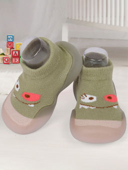 Baby Moo - Cute Eye Anti-Skid Slip-On Rubber Sole Shoes - Olive Green