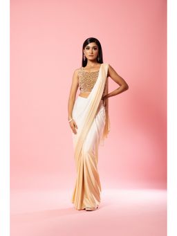 Quench A Thirst - Ombre Crepe Pre-Drape Saree with Stitched Blouse