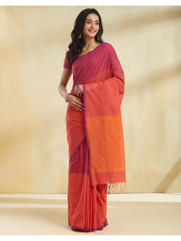 Fabindia - Pink Cotton Hand Woven Saree with Unstitched Blouse
