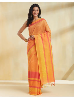 Fabindia - Mustard Cotton Silk Hand Woven Saree with Unstitched Blouse