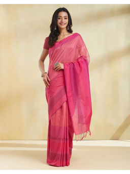 Fabindia - Pink Cotton Silk Hand Woven Saree with Unstitched Blouse