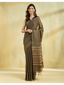 Fabindia - Olive Cotton Saree with Unstitched Blouse