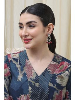 Biba - Women Maroon and White Brass Drop and Danglers