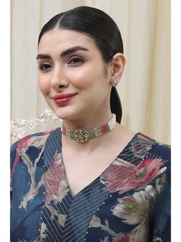 Biba - Women Mint Green and Pink Brass Jewellery Set