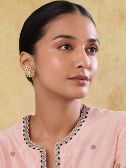 Indinoor - Amreen Punjabi Jadau White Stud Earrings