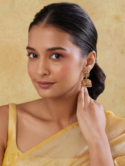 Indinoor - Peacock Temple Jhumka Pink Earrings