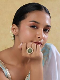 Indinoor - Rambha Statement Kundan Polki Multi-Color Ring