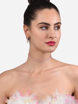 Zaveri Pearls - Pink Baguette Cubic Zirconia Bling Necklace and Earring Set