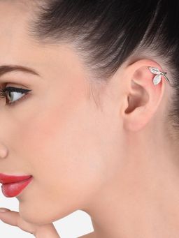 Zaveri Pearls - White Cubic Zirconia Contemporary Leaves Cuff Earring