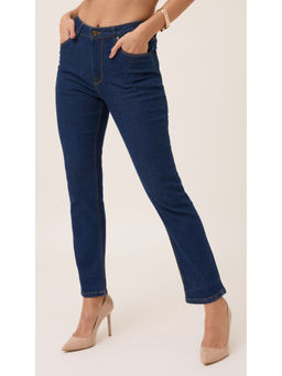 Virgio - Navy Blue Stretchable Mid Waist Straight Jeans