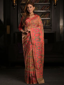 EXCLUSIVA - Multicolor Kashmiri Weaving Blended Silk Saree with Unstitched Blouse