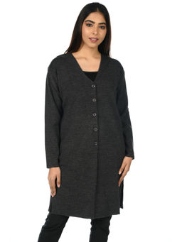 Creative Line - Grey Wool Solid V-neck Cardigans