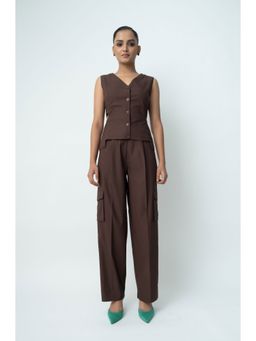 Qua - Brown Cut-Out Slim Waistcoat