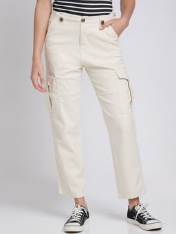 Spykar - Women Off White Slim Fit Ankle Length Blended Trackpant
