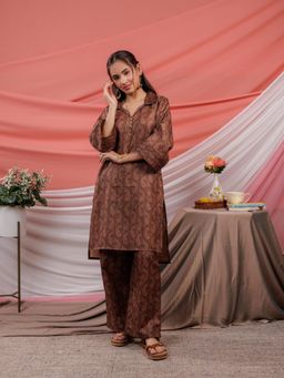 Yufta - Brown Paisley Printed Kurta and Palazzo (Set of 2)