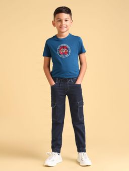 U.S. POLO ASSN. - Boys Navy Blue Solid Drawstring Tapered Jeans