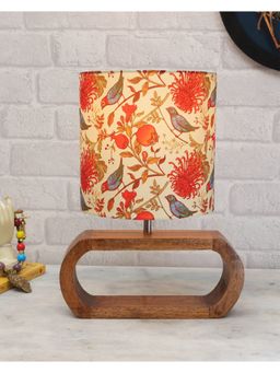 Homesake - Wood Table Lamp Walnut Oblong Drum Birds