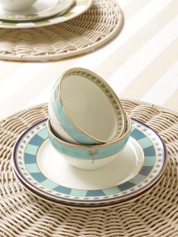 Pure Home + Living - Blue Palmetto Print Porcelain Bowls