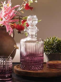 Pure Home + Living - Pink Ombre Ribbed Glass Whiskey Decanter