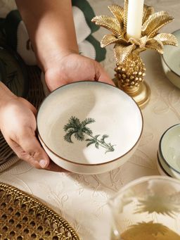 Pure Home + Living - Beige Ceramic Printed Serving Bowl