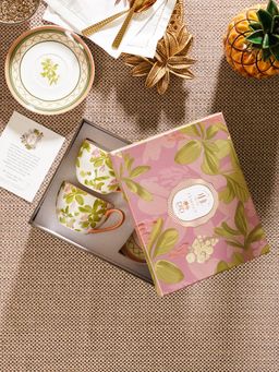 Pure Home + Living - Mult-Color Printed Bone China Tea Cups & Saucers