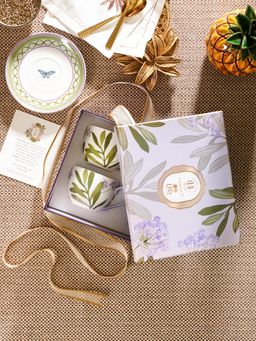 Pure Home + Living - Purple Printed Bone China Tea Cups & Saucers