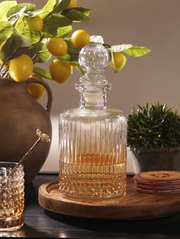 Pure Home + Living - Amber Ombre Ribbed Glass Whiskey Decanter