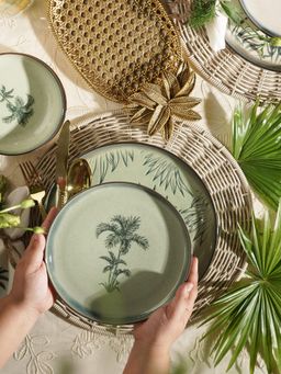 Pure Home + Living - Green Ceramic Printed Dessert Plate