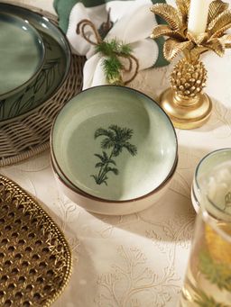 Pure Home + Living - Green Ceramic Printed Serving Bowl