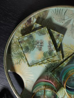 Pure Home + Living - Green Como Printed Faux Leather Square Coasters
