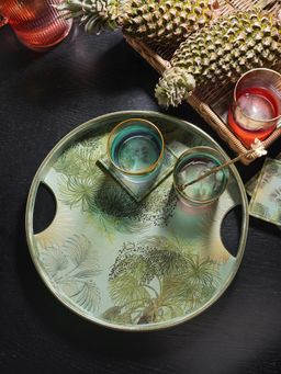 Pure Home + Living - Green Como Printed Faux Leather Round Serving Tray