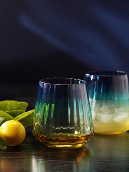 Pure Home + Living - Blue Three Tone Ribbed Drinking Glasses